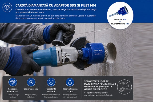 CAROTA DIAMANTATA M14 CU ADAPTOR SDS
