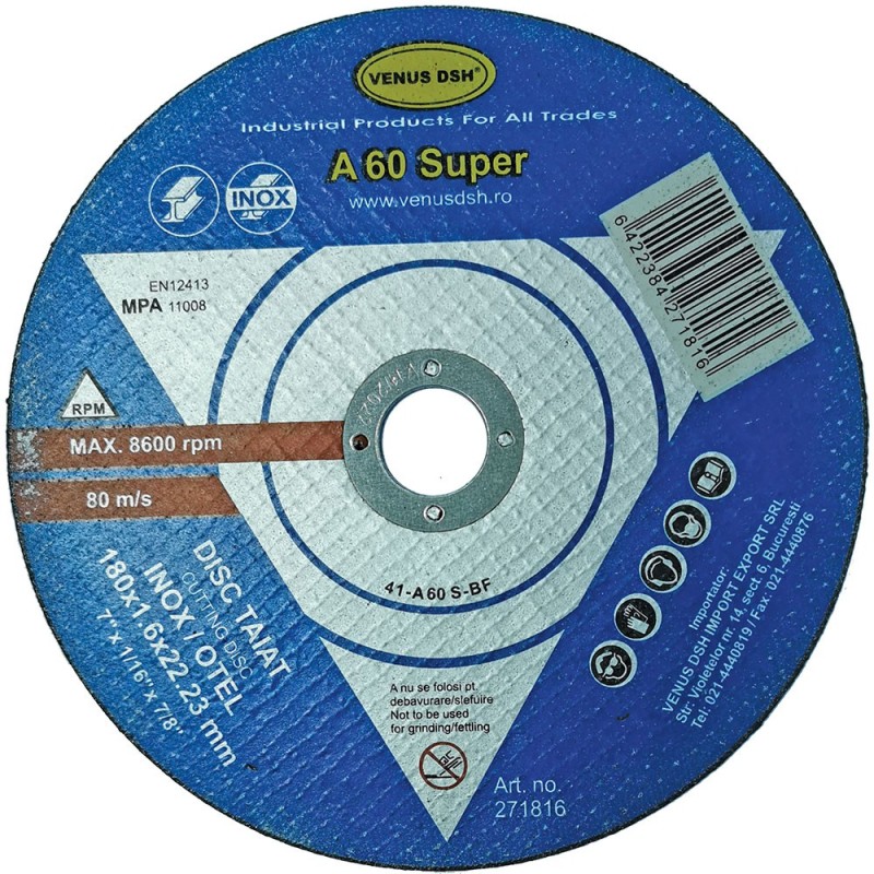 DISC TAIAT INOX 41-A60 S-BF - 125X1X22.23 MM - Venus DSH