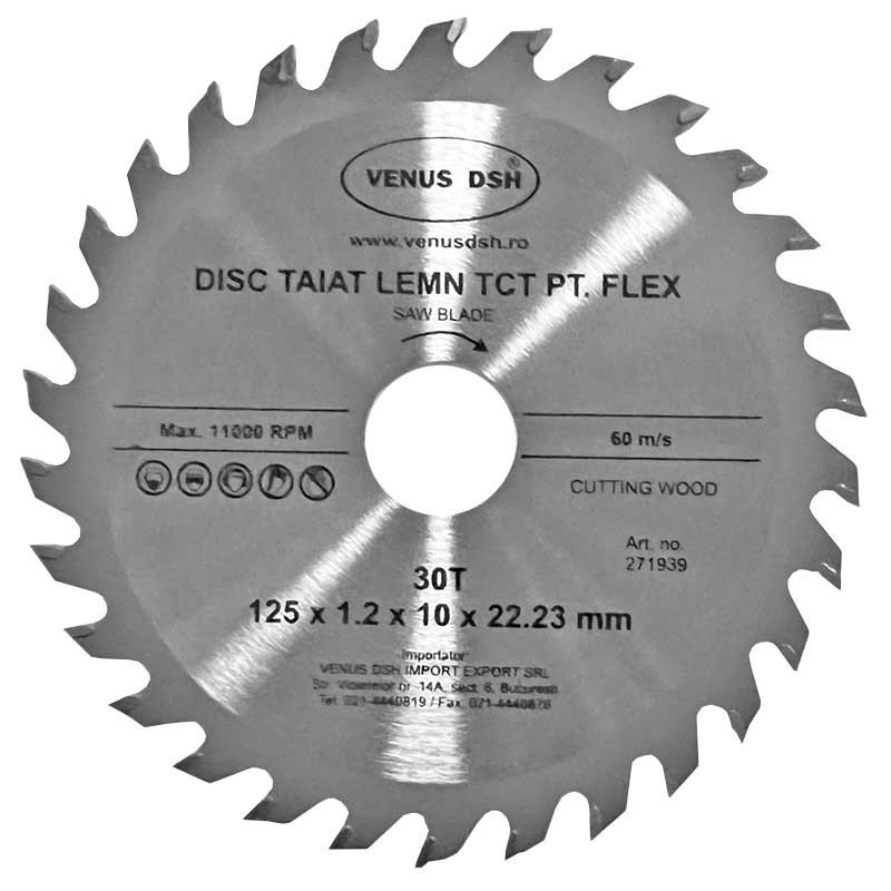 DISC TAIAT LEMN TCT PENTRU FLEX - 125 X 1.2 X 10 X 22.23 MM - 30 T