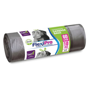 Sac menajer LDPE Luxia cu șnur, Flexipro Silver, superetanș 60 L, 10 buc (541239)